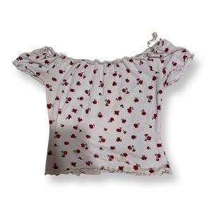 XS Off-the-shoulder Rose Print Crop Top